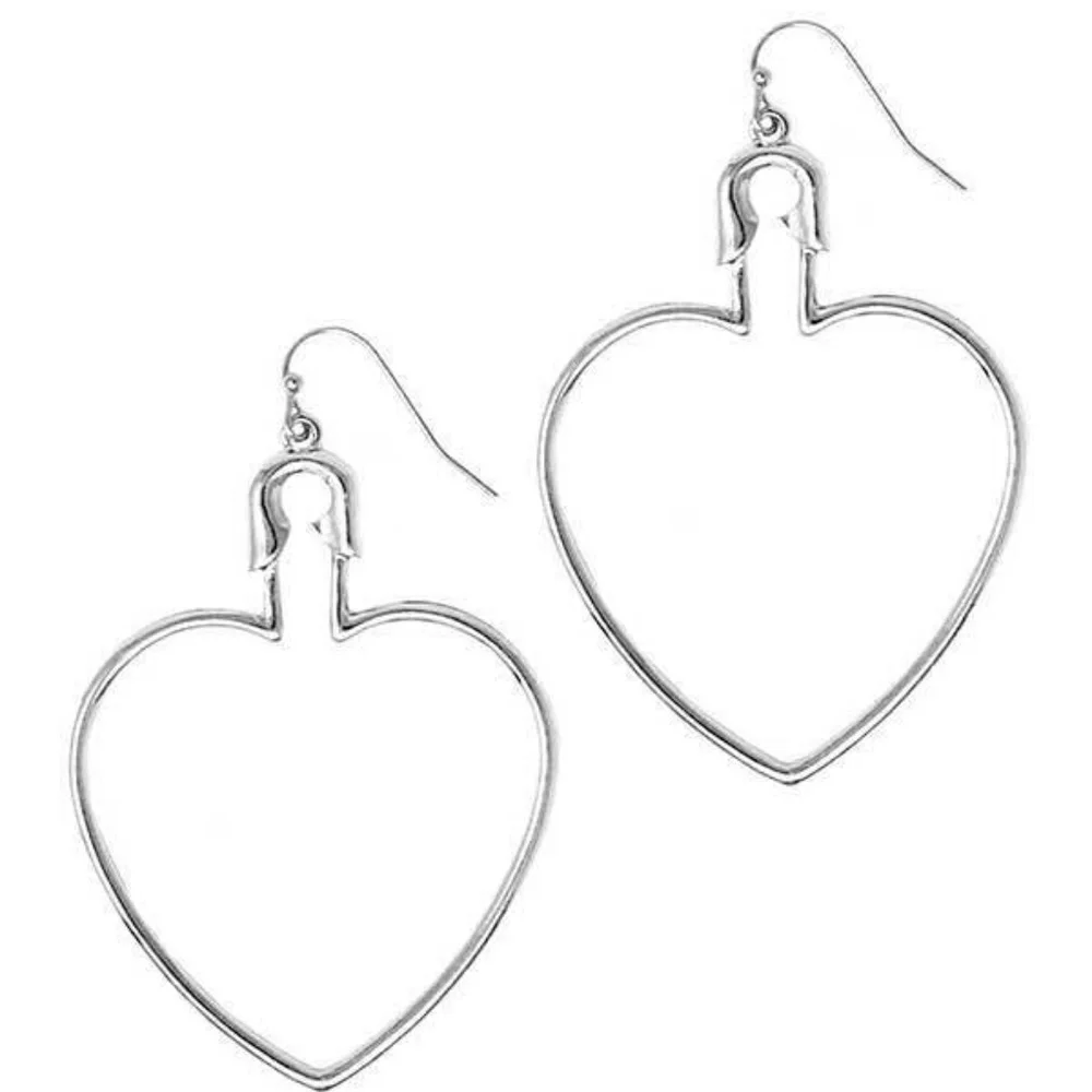 Womens Silver Heart Hoop‎ Earrings